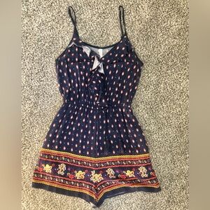 Navy/Red/Gold/Blue Paisley Floral Printed Sleeveless Romper